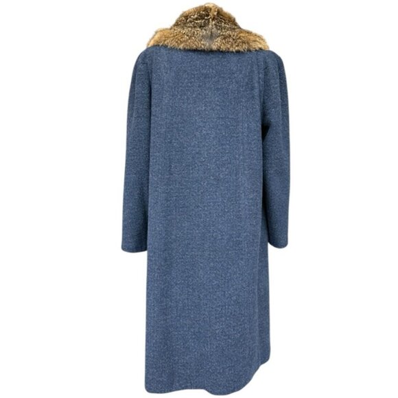 Vintage 1960s Shagmoor Blue Wool Coat with Fox Fur Collar Size 10/12  Winter - Picture 3 of 16